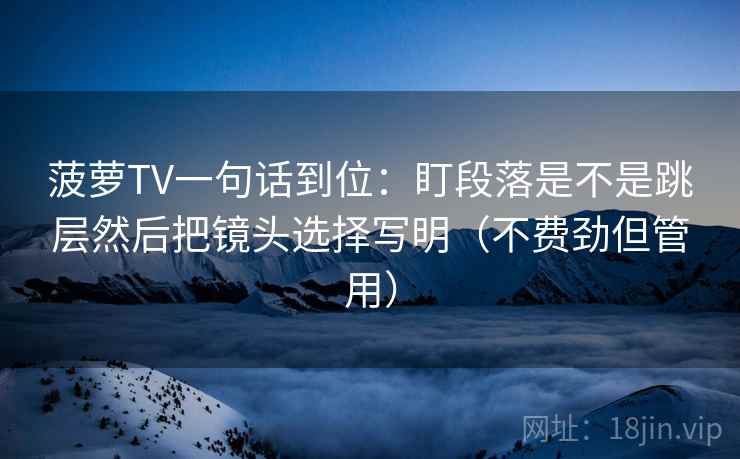 菠萝TV一句话到位：盯段落是不是跳层然后把镜头选择写明（不费劲但管用）